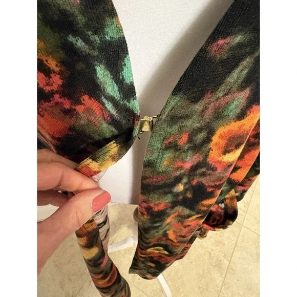 Nina Leonard Dolce Knit Duster/Cardigan, Black And Multicolor Floral Print, L - Picture 5 of 9